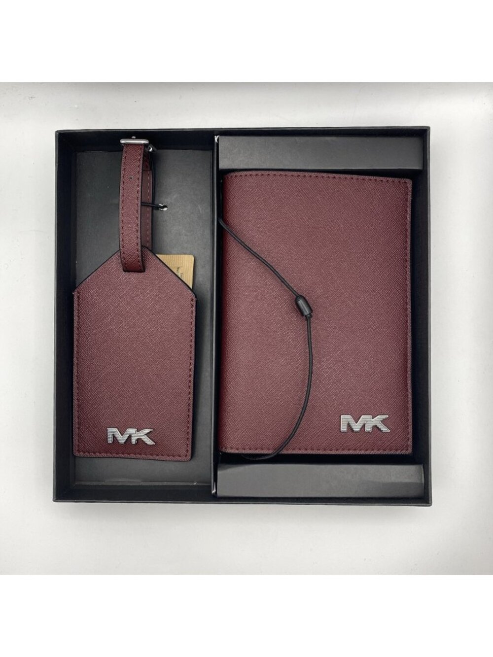 Michael Kors Saffiano Leather Passport Case and Luggage Tag Gift Set Oxblood